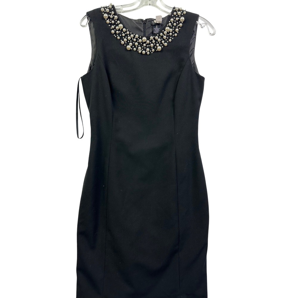 NEW DIRECTIONS Black Sleeveless‎ Embellished Pearl Neckline Sheath Dress Size 6